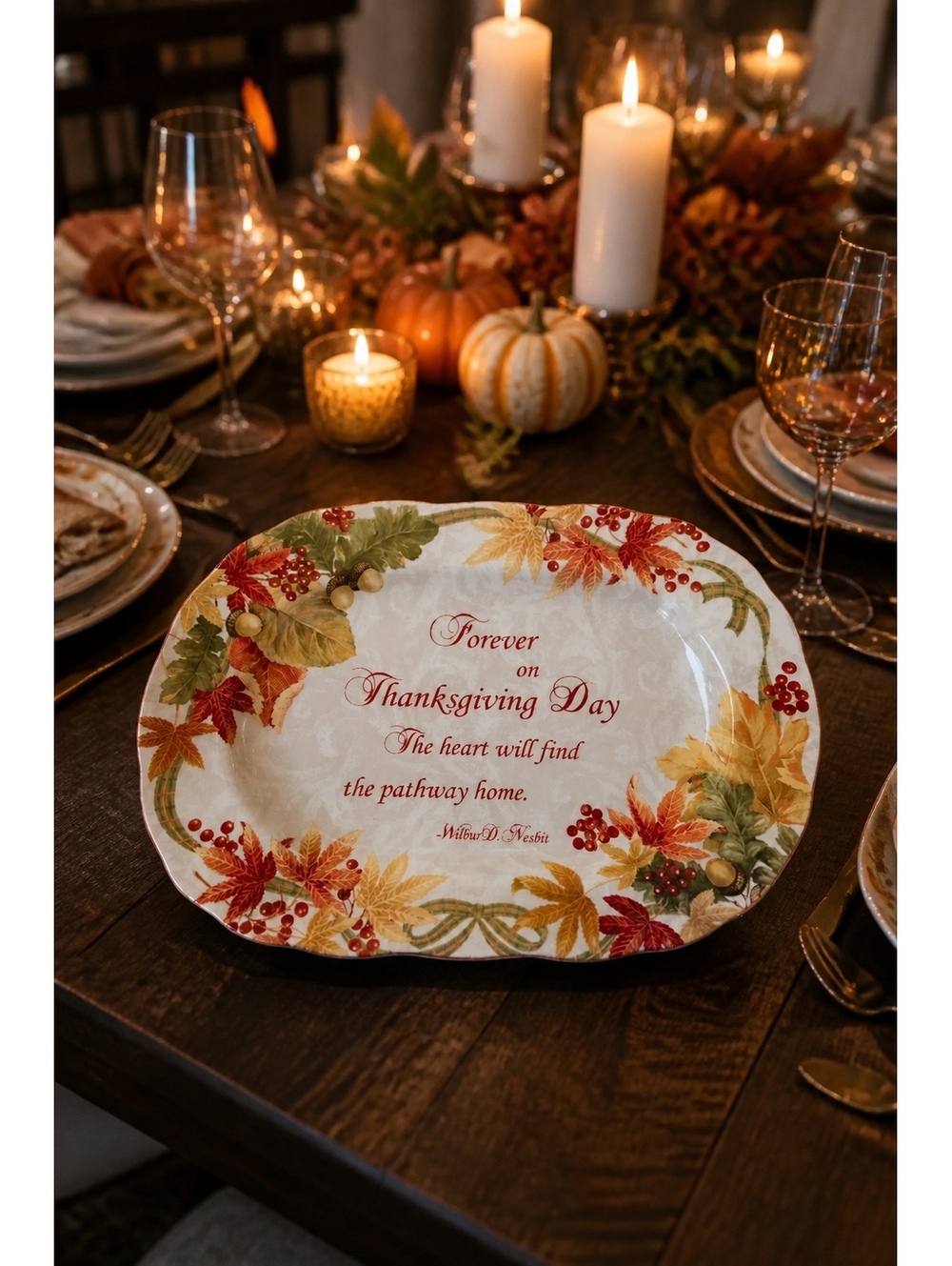 222 Fifth Autumn Celebration Thanksgiving Oval Serving Platter 14” China